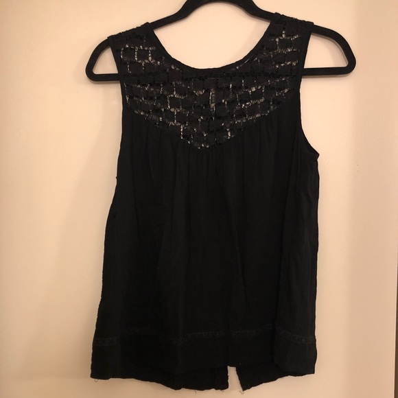 Black Tank Top with Button Back - Picture 1 of 2